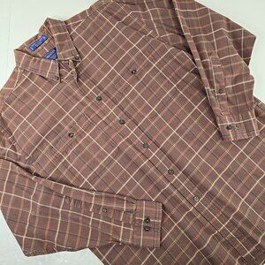 PENDLETON BUTTON FRONT EXPEDITION SHIRT MENS SIZE MEDIUM BROWN PLAID 100%COTTON